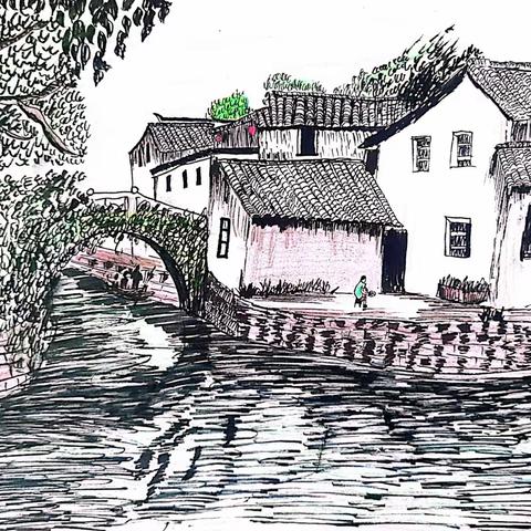 手绘山水间的家《乡下人家》课本配图