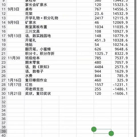 一年级九班班费收支明细