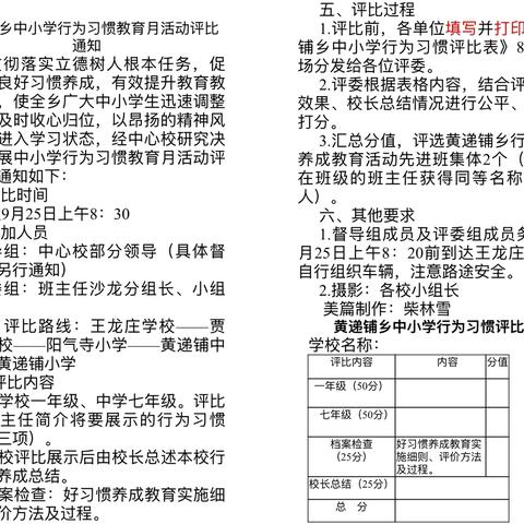 好习惯，伴成长——黄递铺乡中小学行为习惯教育月活动纪实