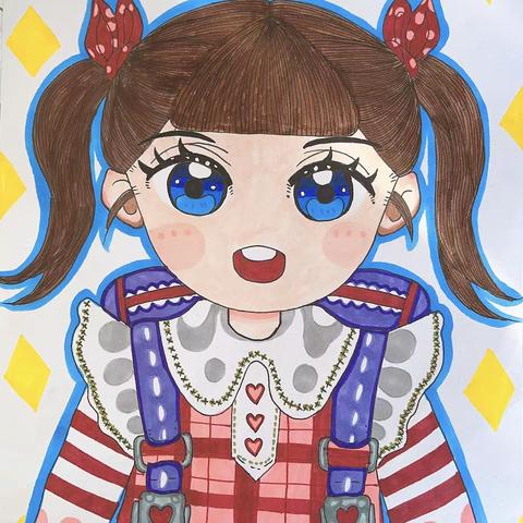 汉寿县太子庙启航美术书法米罗班作品《漫画女孩》