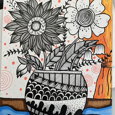 汉寿县太子庙启航美术书法米罗班作品《窗台前的向日葵》