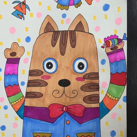 汉寿县太子庙启航美术书法启智班课程《猫的快乐》