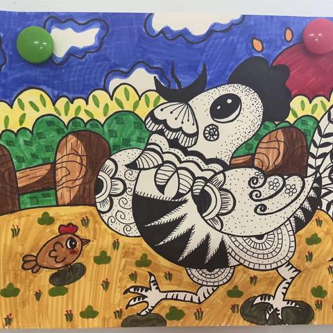 汉寿县太子庙启航美术书法米罗班作品《大公鸡》