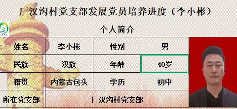 五当召镇厂汉沟党支部发展党员培养进度