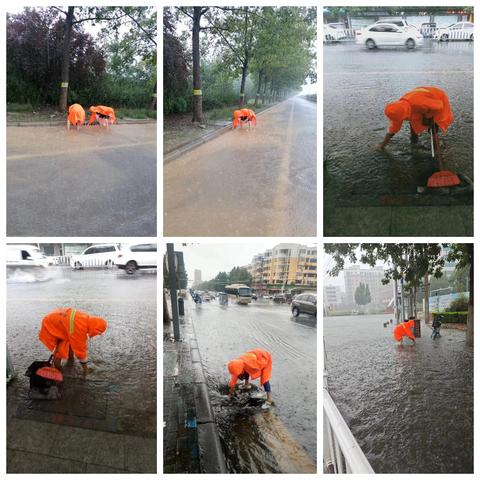 脚步不停歇，大雨过后环卫工人清理忙