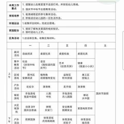 小石桥一班第五周周计划