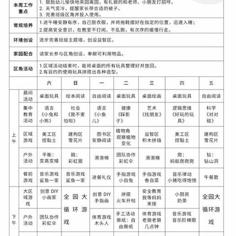 小石桥1班第八周周计划