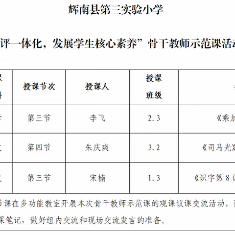 研课标新课改戮力同心 践课堂新教研携手并进 	——辉南县第三实验小学开展骨干教师示范课和青年教师展示课活动