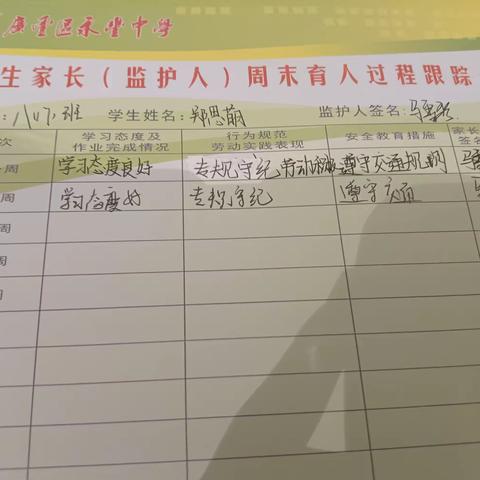 八（17）班周末育人跟踪表第二周