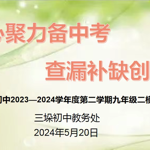 凝心聚力备中考                        查漏补缺创佳绩 	——九年级第二次适应性练习质量分析会