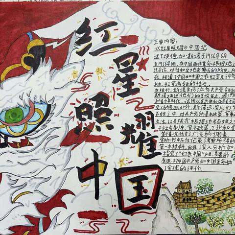 红星耀中华，诗画展国风——秀山育才中学八年级手抄报成品展