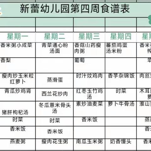 新蕾幼儿园2023年秋季第四周食谱