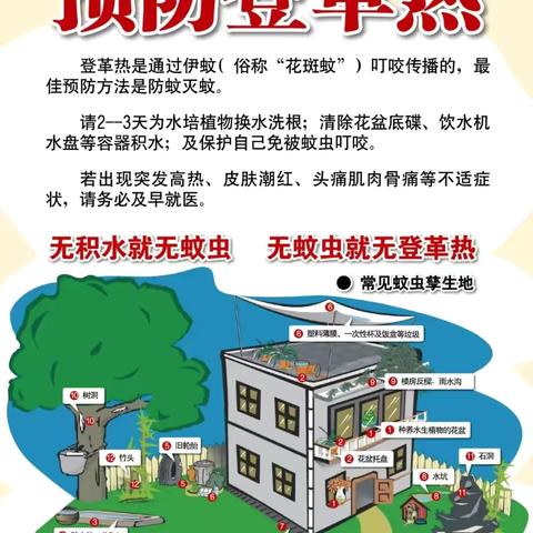 “清积水 灭蚊虫”曙明幼儿园预防登革热知识宣传  不同场所登革热防控指南→ ‍