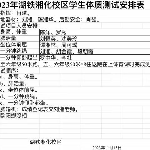 2023年湖铁学校湘化校区 《学生体质健康测试》
