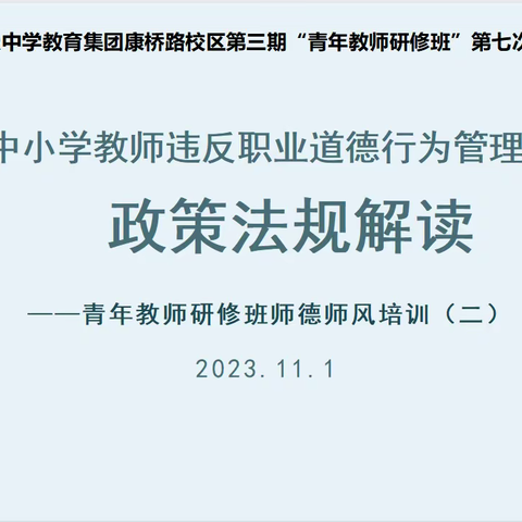 【康桥路学校 阳光教师】 《中小学教师违反职业道德行为管理办法》政策法规解读    ——青年教师研修班师德师风培训（二）