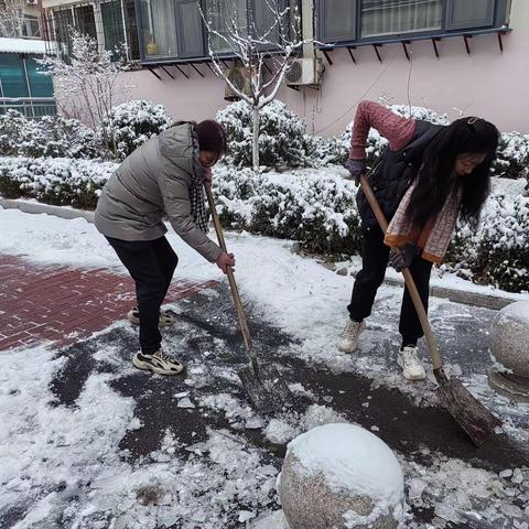 扫雪铲冰送温暖  确保居民出行安全---四里村街道建设路社区组织工作人员和居民清雪