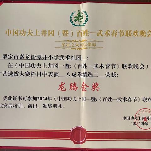 体教融合见成效    武术特色结成果                                                                    ———罗定市素龙街潭井小学