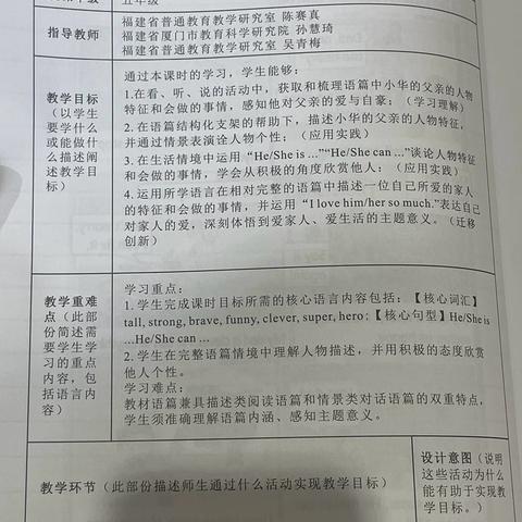 福建厦门高新学校  吴蕾  授课：北师大版四下  unit1  People I love.  Lesson 1 I love my dad.