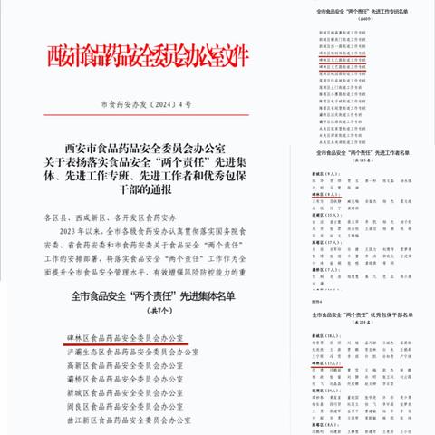 喜报！碑林区落实食品安全“两个责任”荣获省、市级表彰