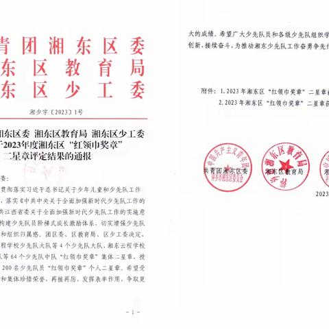 喜报！御泉湾小学在2023年度湘东区“红领巾奖章”二星评定中喜获佳绩