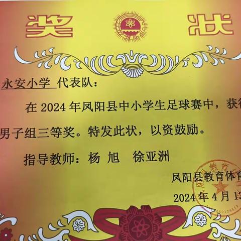 喜报：“足”够精彩，迎“篮”而上——永安小学荣获2024年凤阳县小学足球、篮球联赛三等奖