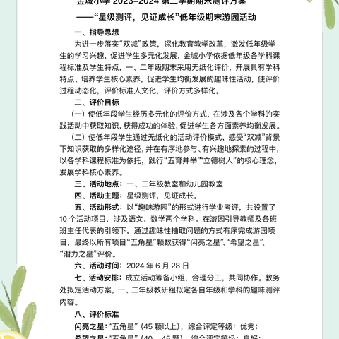 星级测评 见证成长——捷地乡金城小学低年级期末无纸笔趣味测评活动