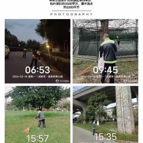 体育公园、神仙树公园、月牙湖楔形绿地绿化管护工作日报—— 2024年3月18日
