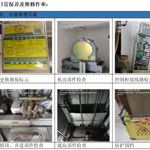 京基御景印象9月份电梯维护工作汇报