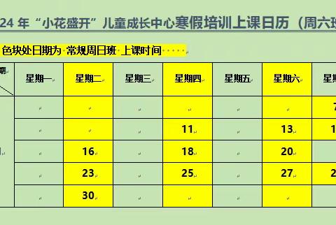 2024年“小花盛开”儿童成长中心 寒假培训时间及课程安排表