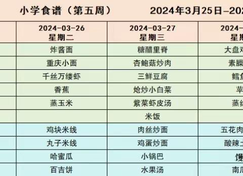 2079 （未央一）周食谱 3月25日-3月29日