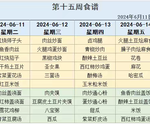 2079(未央一)  周食谱 6月11日-6月15日