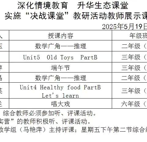 携手教研春常在，共促成长花常开——海石湾第四小学“决战课堂”系列之育苗营综合组教师汇报课活动