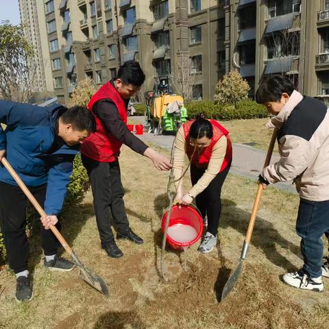 携手荣盛城 共筑绿色梦 庞村街道荣盛城高孟瑶调解室植树节活动纪实