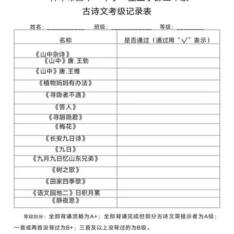 诗韵飘香润童年  快乐考级强素养——神木市第十一中学二年级（10）班古诗文考级活动