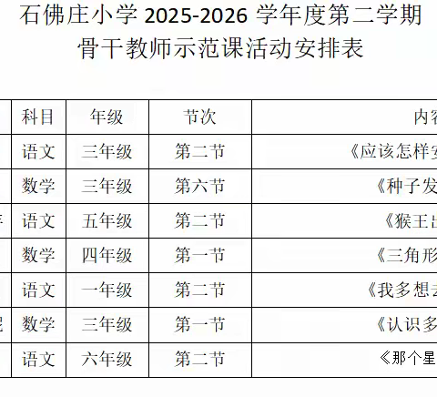 示范引领深耕课堂  砥砺前行共育芬芳—杨庄街道石佛庄小学骨干教师示范课纪实