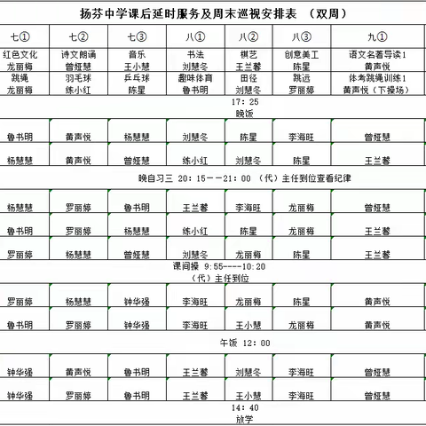 多彩延时服务，让教育更有温度——遂川县扬芬中学2023年秋季课后服务“1+N”托管课程安排表