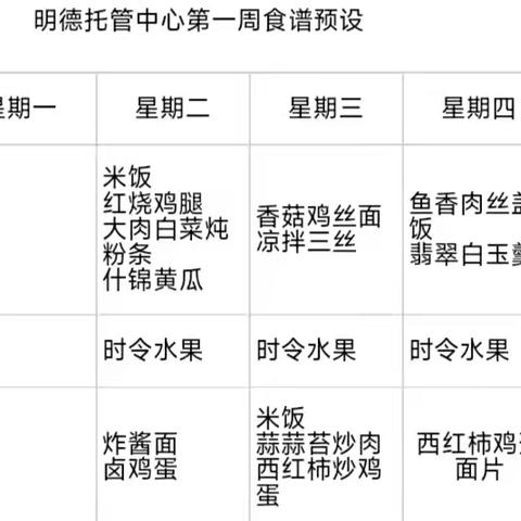 明德托管中心第二周食谱预设