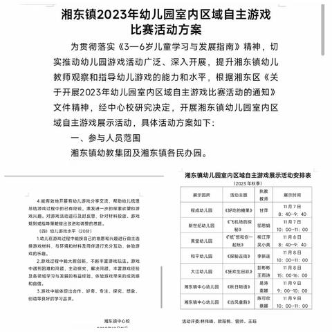 自“游”成长，“戏”悦童年—— 湘东镇2023年幼儿园室内 区域自主游戏比赛活动纪实