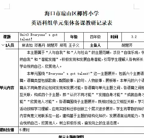 凝结集体智慧，打造高效课堂——椰博小学四年级英语集体备课（三）