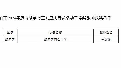 喜报！祝贺绿园区教师在长春市2023年度网络学习空间应用普及活动中获优秀教师称号