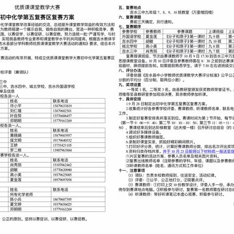 点燃青春激情，挑战自我巅峰——记初中化学第五复赛区优质课竞赛活动