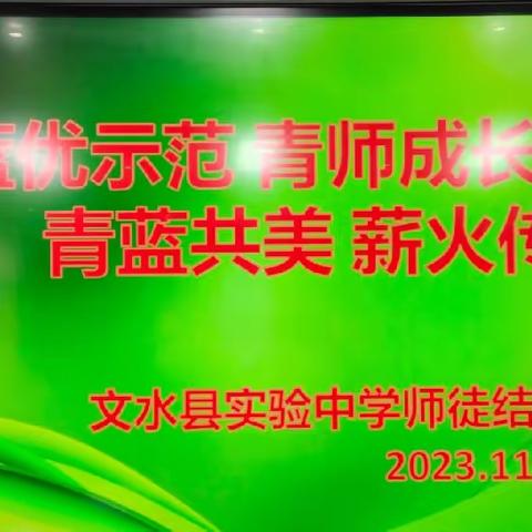 《蓝优示范，青师成长      青蓝共美，薪火传延》                  ——文水县实验中学“青蓝工程”师徒结对仪式