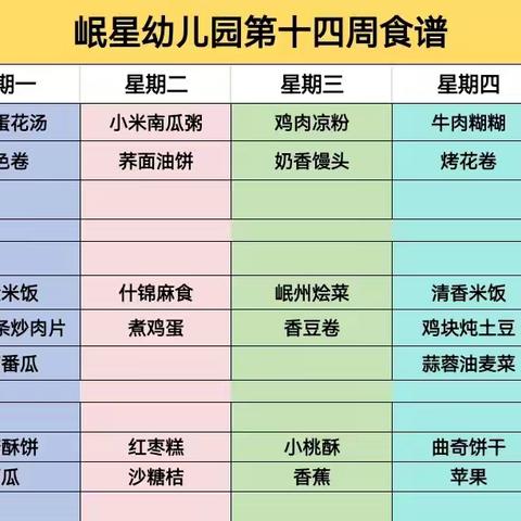 “食”光🍱“食”刻相伴🥳💕 ——岷星幼儿园第十四周食谱