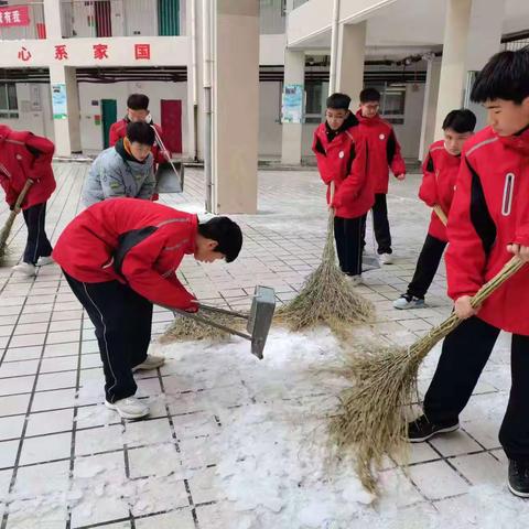 “双争”进行时——高一年级本部开展雪后清扫活动