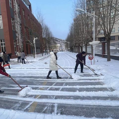 初雪满校园 扫雪护安全-