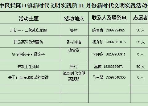 叮咚！拦隆口镇2023年11月新时代文明实践活动安排表已上线，快来看看吧！