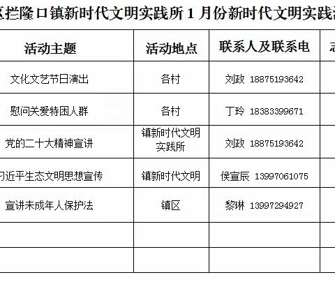 叮咚！拦隆口镇2024年1月新时代文明实践活动安排表已上线，快来看看吧！