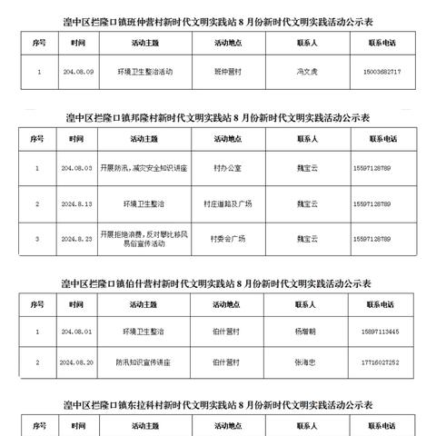 叮咚！拦隆口镇2024年8月新时代文明实践活动安排表已上线，快来看看吧！