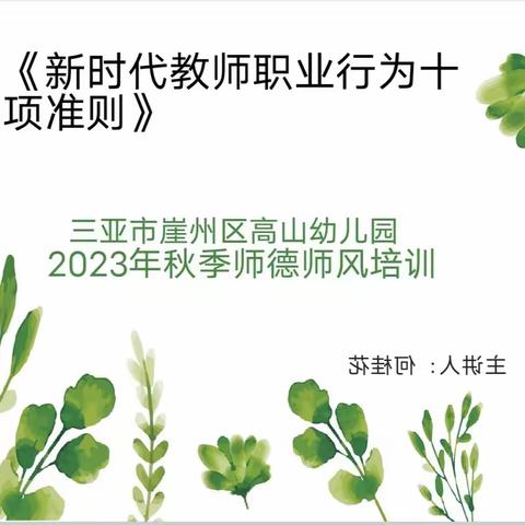 师德为先，以爱为本——三亚市崖州区高山幼儿园师德师风培训活动