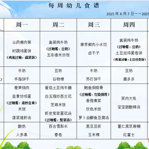 幼儿营养食谱 —安徽省军区机关幼儿园